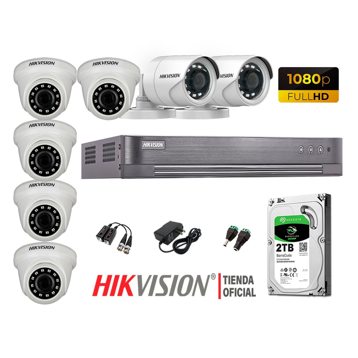 HIKVISION - Kit 7 Cámaras Seguridad Full Hd 1080P + Disco 2Tb Oferta P2P