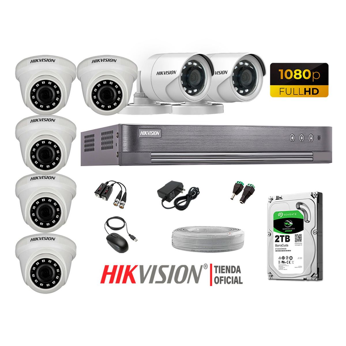 HIKVISION - Kit 7 Cámaras Seguridad Full Hd 1080P + Disco 2Tb Completo