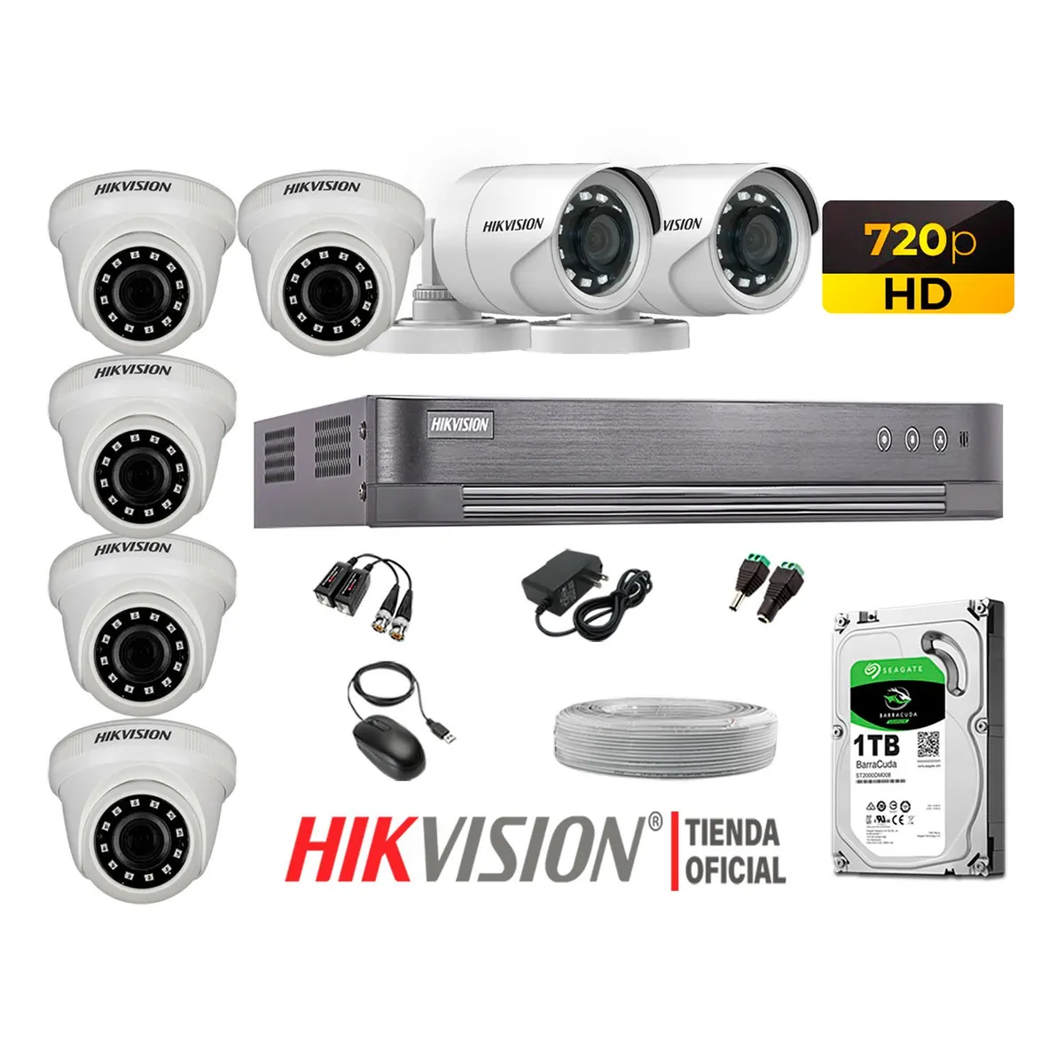 HIKVISION - Kit 7 Cámaras Seguridad Hd 720P + Disco 1Tb Completo P2P