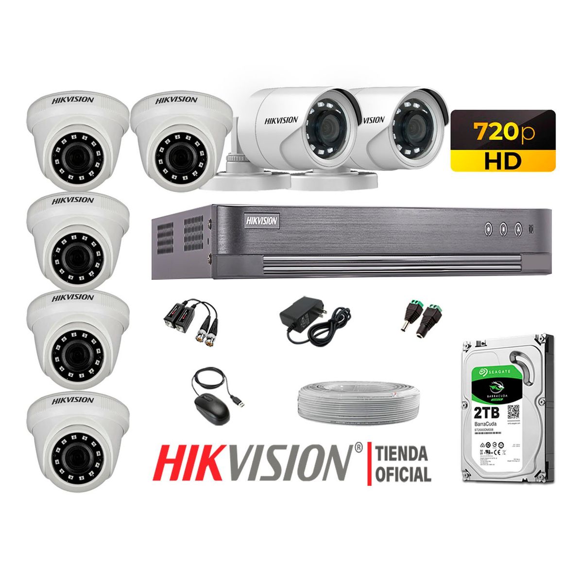 HIKVISION - Kit 7 Cámaras Seguridad Hd 720P + Disco 2Tb Completo P2P