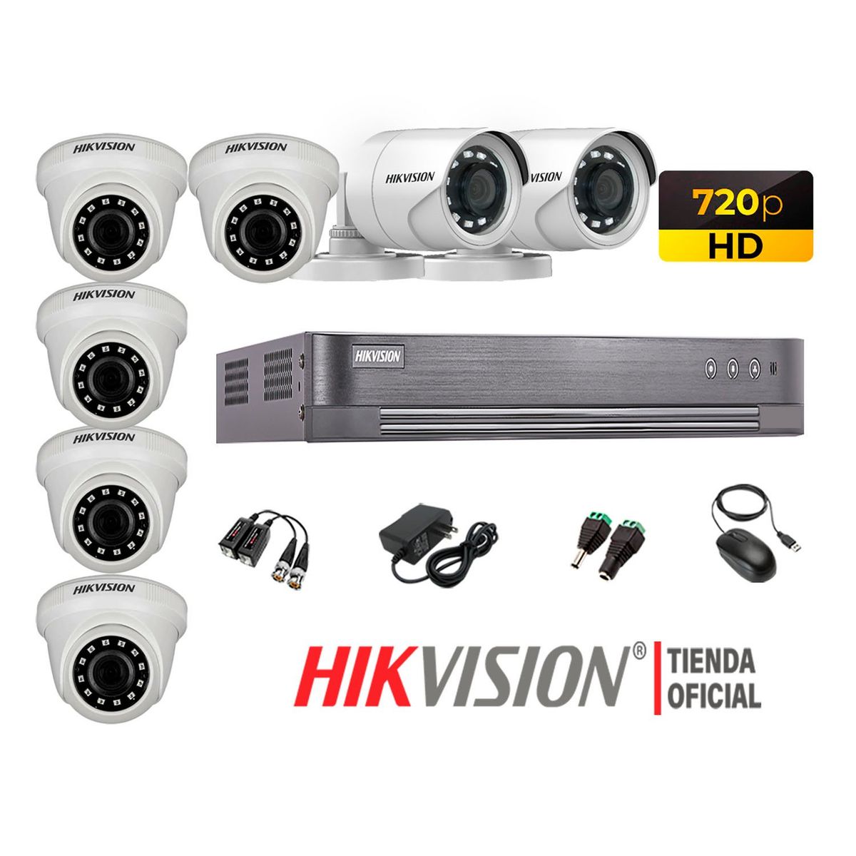 HIKVISION - Kit 7 Cámaras Seguridad Hd 720P + Cable Hdmi Oferta P2P