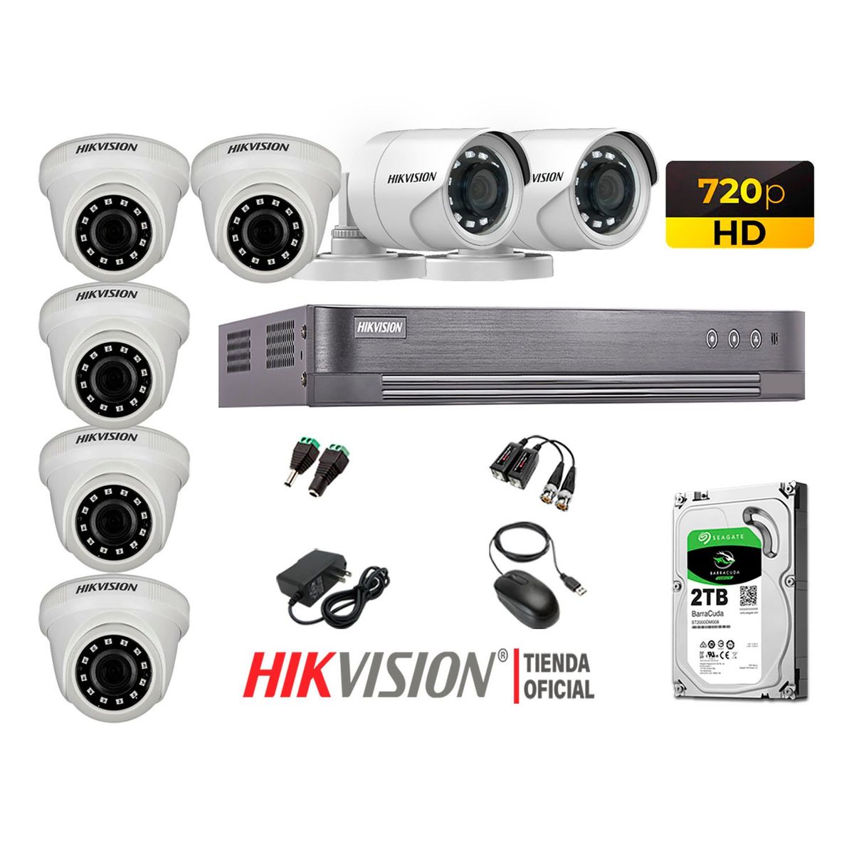 HIKVISION - Kit 7 Cámaras Seguridad Hd 720P + Disco 2Tb Oferta P2P Hdmi