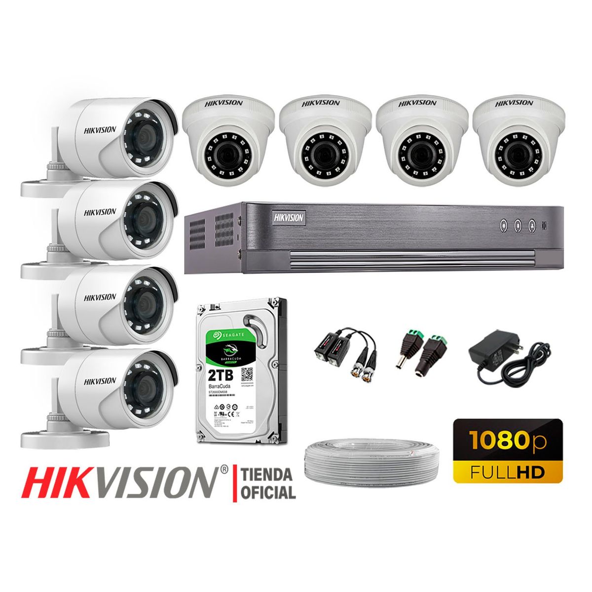 HIKVISION - Kit 8 Cámaras Seguridad Full Hd 1080P + Disco 2Tb Completo