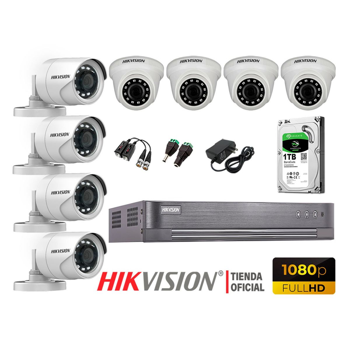 HIKVISION - Kit 8 Cámaras Seguridad Full Hd 1080P + Disco 1Tb Oferta P2P