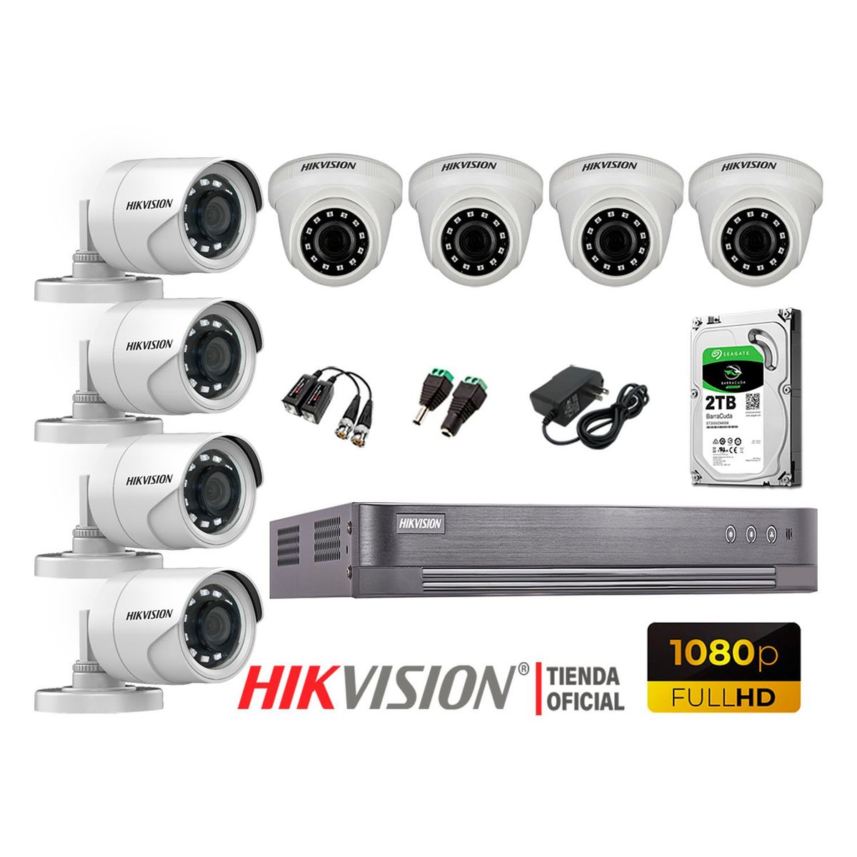 HIKVISION - Kit 8 Cámaras Seguridad Full Hd 1080P + Disco 2Tb Oferta P2P