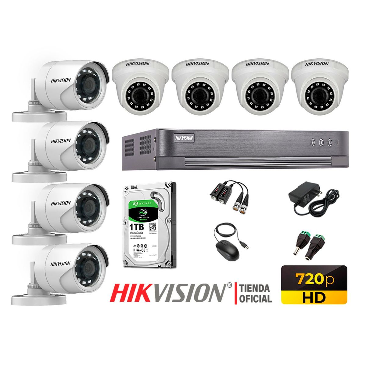 HIKVISION - Kit 8 Cámaras Seguridad Hd 720P + Disco 1Tb Oferta P2P Hdmi