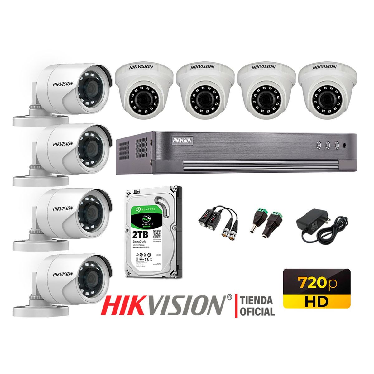 HIKVISION - Kit 8 Cámaras Seguridad Hd 720P + Disco 2Tb Oferta P2P Hdmi