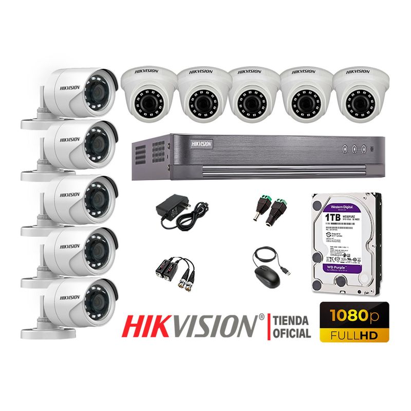 HIKVISION - Kit 10 Cámaras Seguridad Full Hd 1080P + Disco 1Tb Oferta