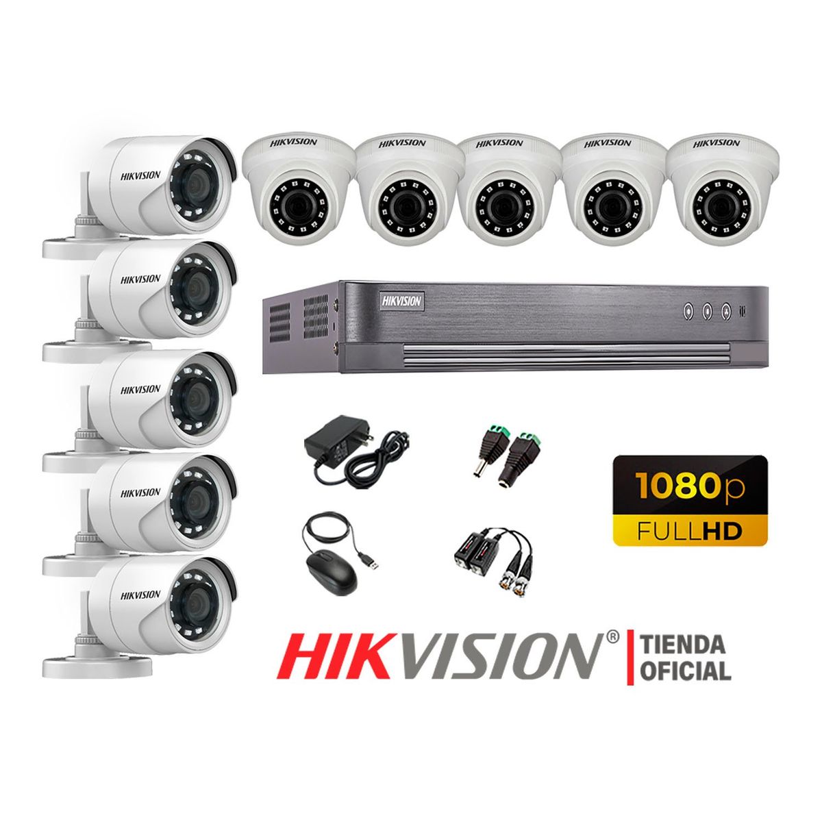 HIKVISION - Kit 10 Cámaras Seguridad Full Hd 1080P + Cable Hdmi Oferta