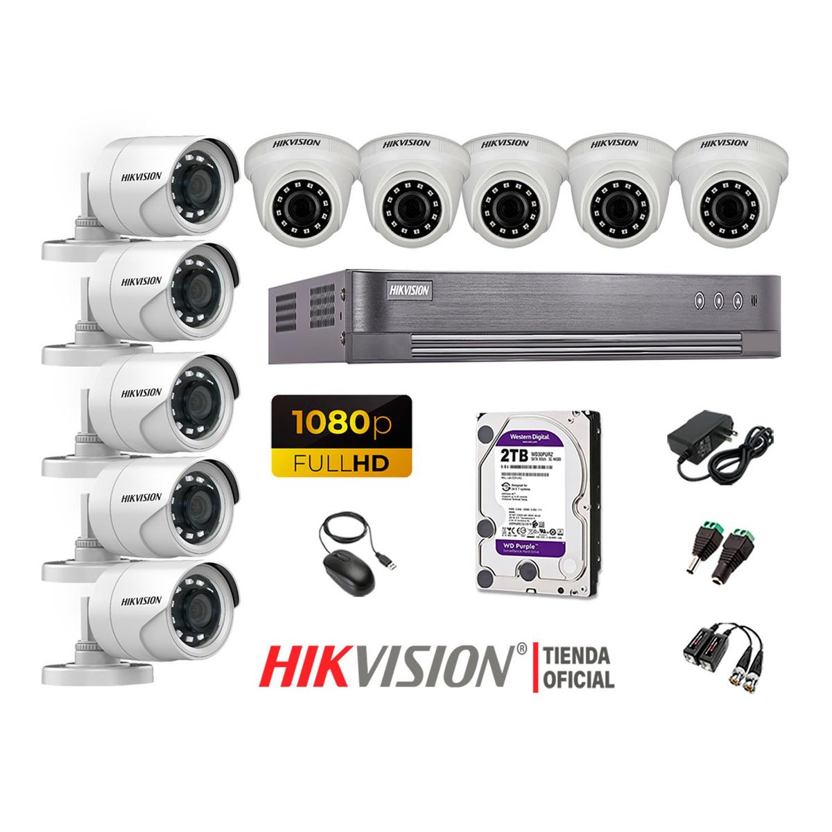 HIKVISION - Kit 10 Cámaras Seguridad Full Hd 1080P + Disco 2Tb Oferta