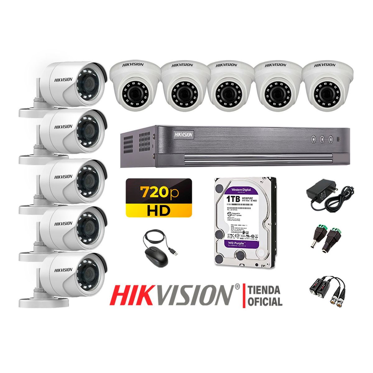 HIKVISION - Kit 10 Cámaras Seguridad Hd 720P + Disco 1Tb Oferta P2P Hdmi