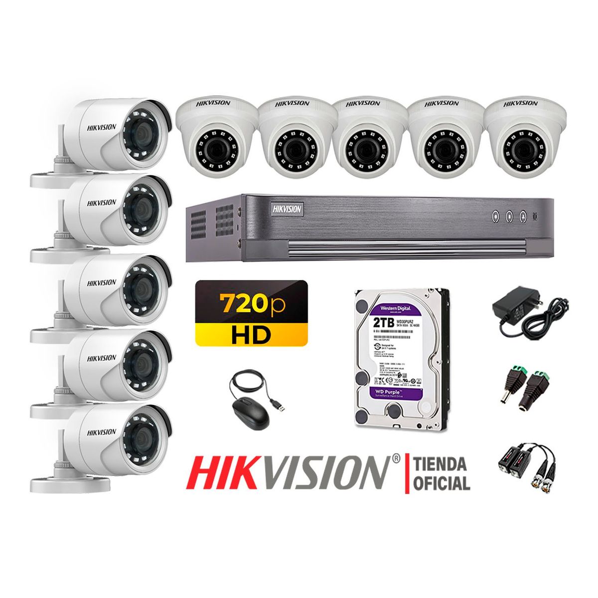 HIKVISION - Kit 10 Cámaras Seguridad Hd 720P + Disco 2Tb Oferta P2P Hdmi