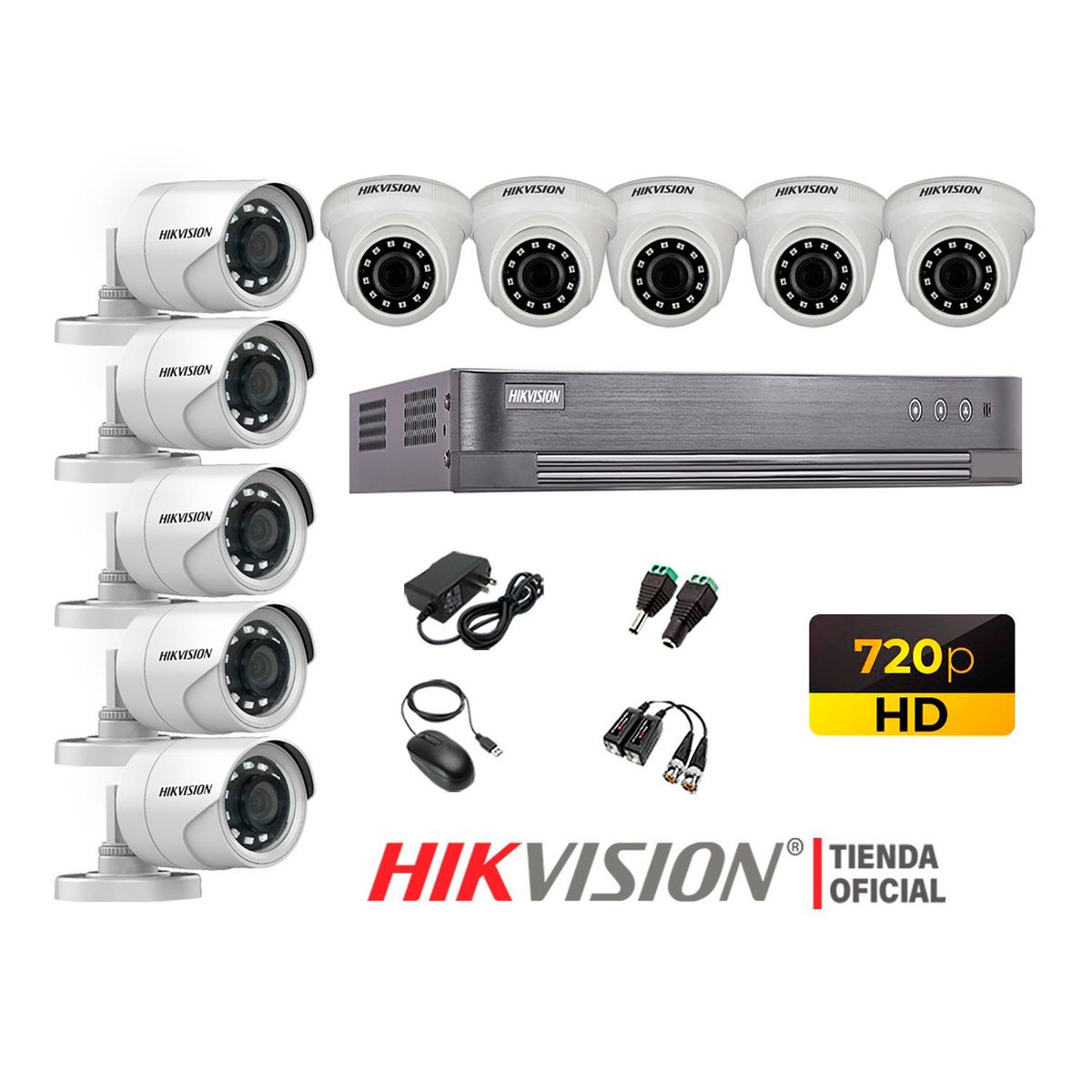 HIKVISION - Kit 10 Cámaras Seguridad Hd 720P + Cable Hdmi Oferta P2P