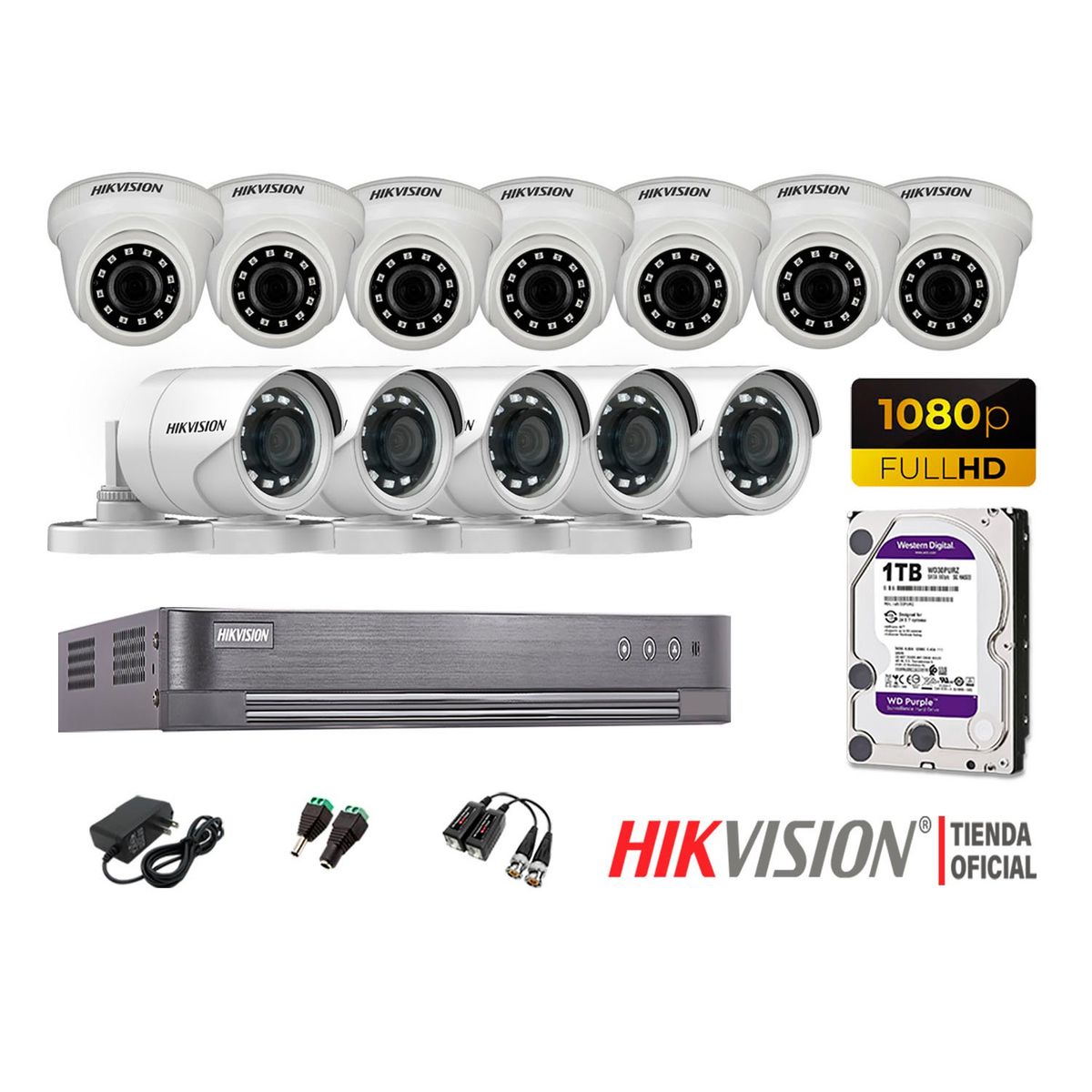 HIKVISION - Kit 12 Cámaras Seguridad Full Hd 1080P + Disco 1Tb Oferta