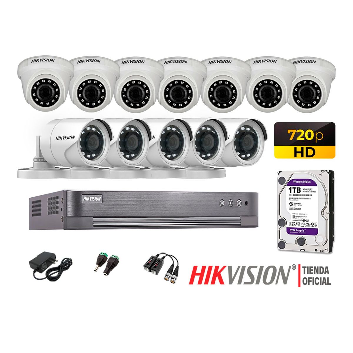 HIKVISION - Kit 12 Cámaras Seguridad Hd 720P + Disco 1Tb Oferta P2P Hdmi