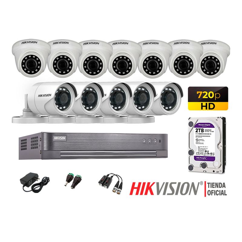 HIKVISION - Kit 12 Cámaras Seguridad Hd 720P + Disco 2Tb Oferta P2P Hdmi