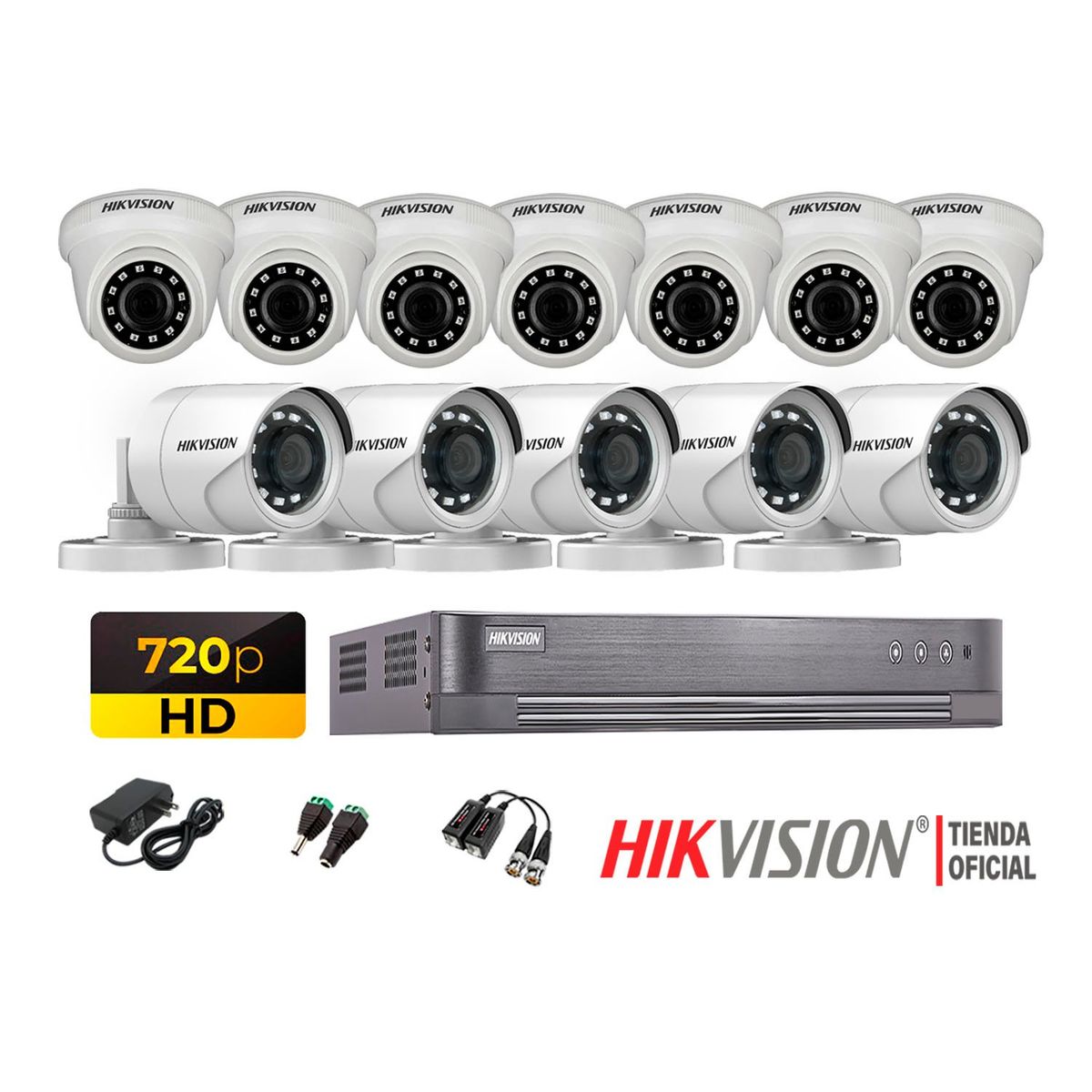 HIKVISION - Kit 12 Cámaras Seguridad Hd 720P + Cable Hdmi Oferta P2P