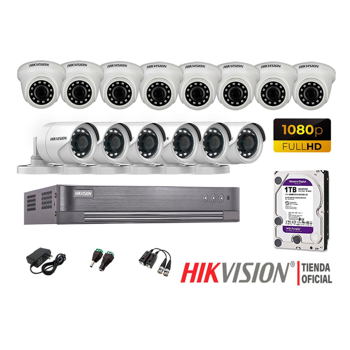 HIKVISION - Kit 14 Cámaras Seguridad Full Hd 1080P + Disco 1Tb Oferta