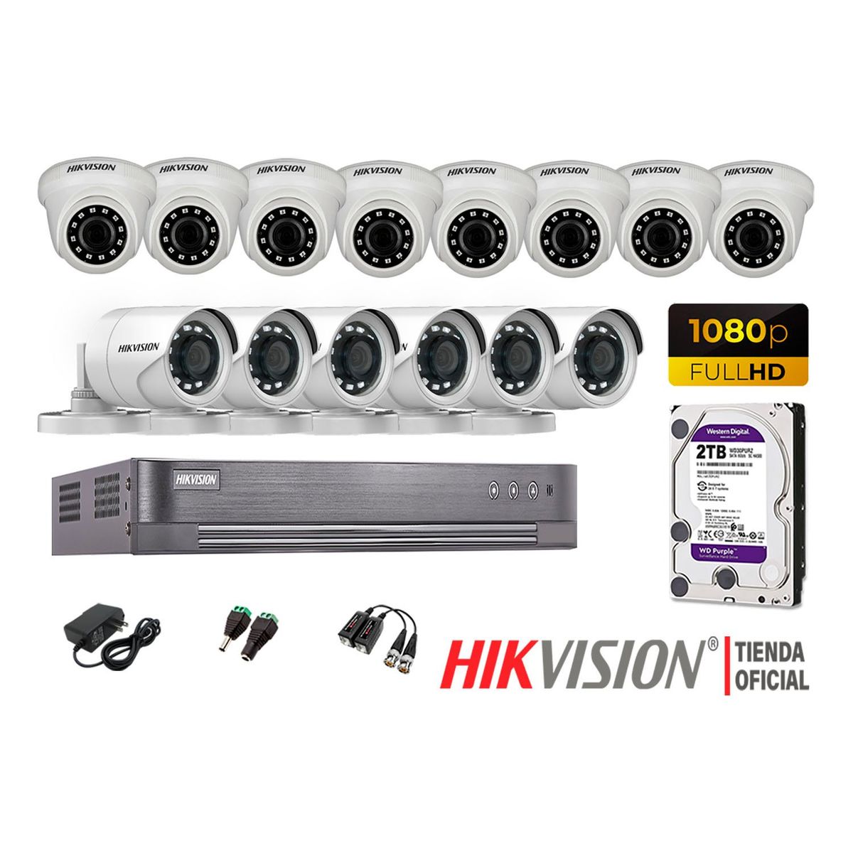 HIKVISION - Kit 14 Cámaras Seguridad Full Hd 1080P + Disco 2Tb Oferta