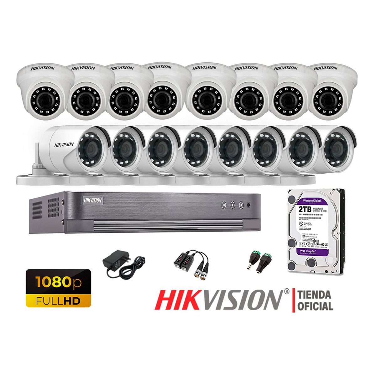 HIKVISION - Kit 16 Cámaras Seguridad Full Hd 1080P + Disco 2Tb Oferta