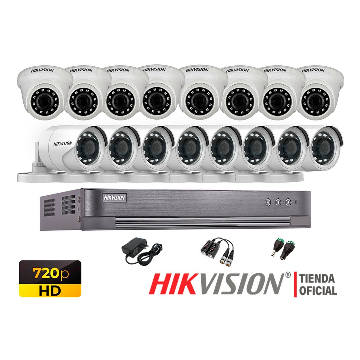 HIKVISION - Kit 16 Cámaras Seguridad Hd 720P + Cable Hdmi Oferta P2P