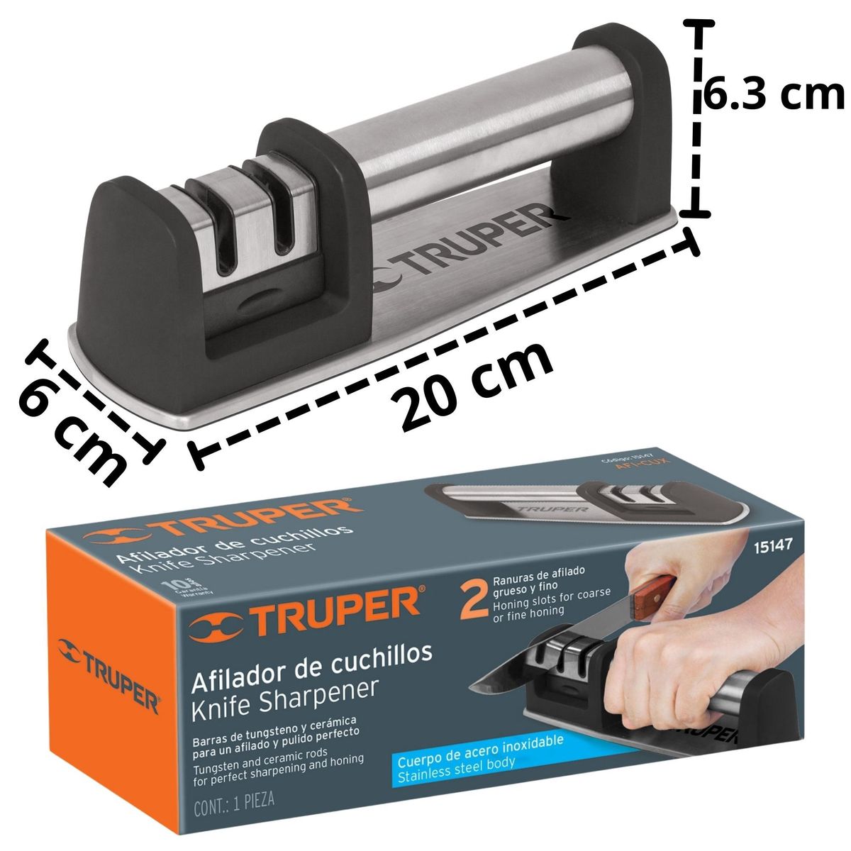 PRETUL - Combo Cuchillo de chef 4 Und, Afilador de cuchillo acero inoxidable