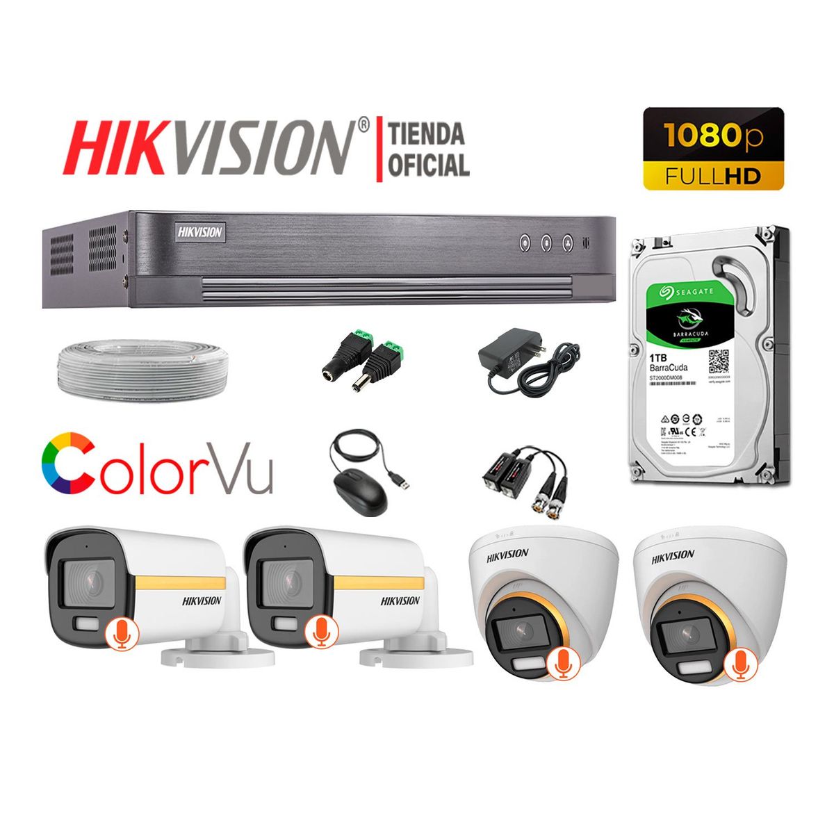 HIKVISION - KIT 4 CÁMARAS SEGURIDAD 1080p COLORVU VISION COLOR 1TB