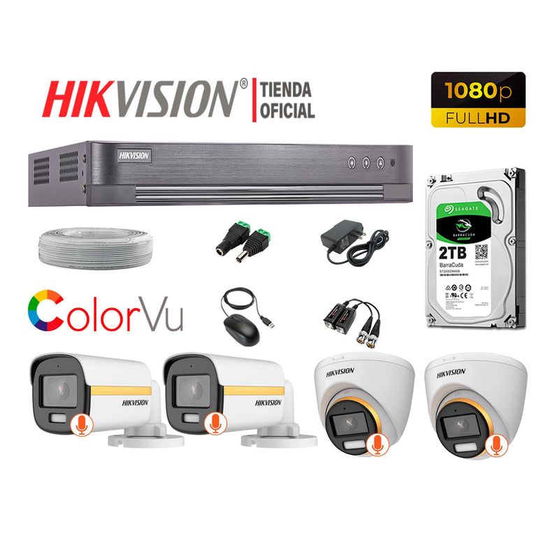 HIKVISION - KIT 4 CÁMARAS SEGURIDAD FULL HD COLORVU VISION COLOR 2TB