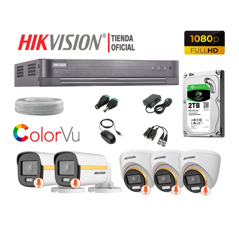 HIKVISION - KIT 5 CÁMARAS SEGURIDAD FULL HD COLORVU VISION COLOR 2TB