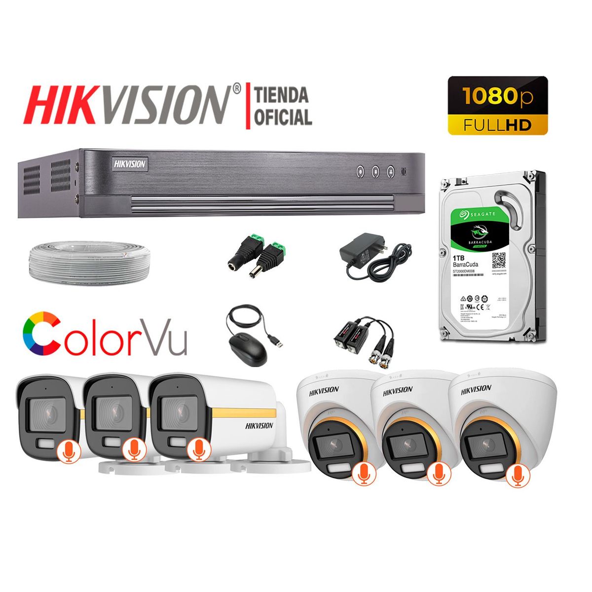 HIKVISION - KIT 6 CÁMARAS SEGURIDAD 1080p COLORVU VISION COLOR 1TB