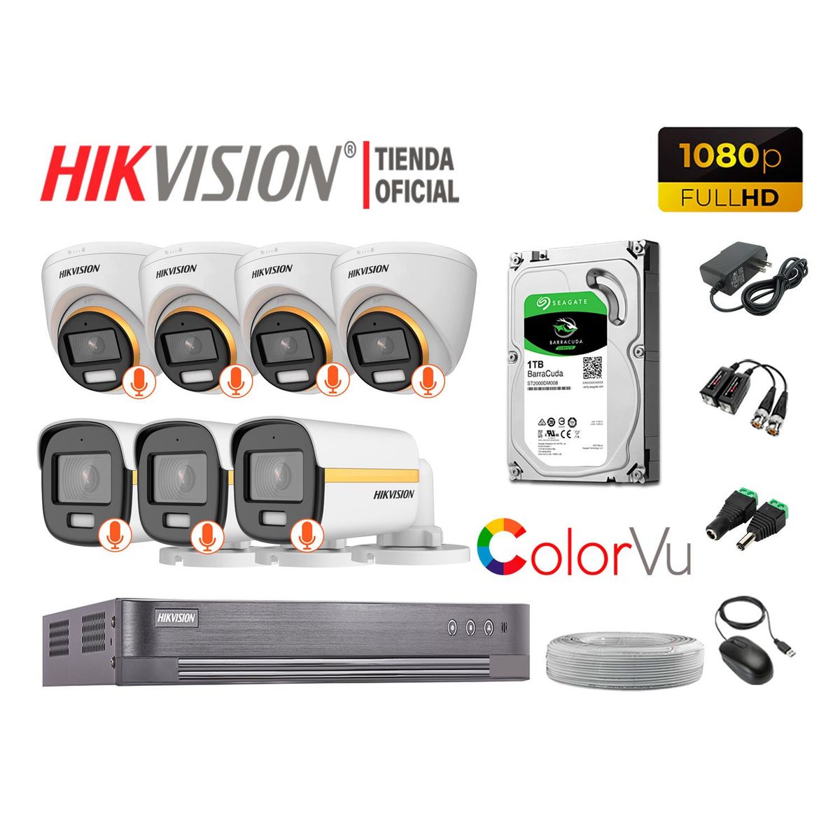 Hikvision - KIT 7 CÁMARAS SEGURIDAD 1080p COLORVU VISION COLOR 1TB