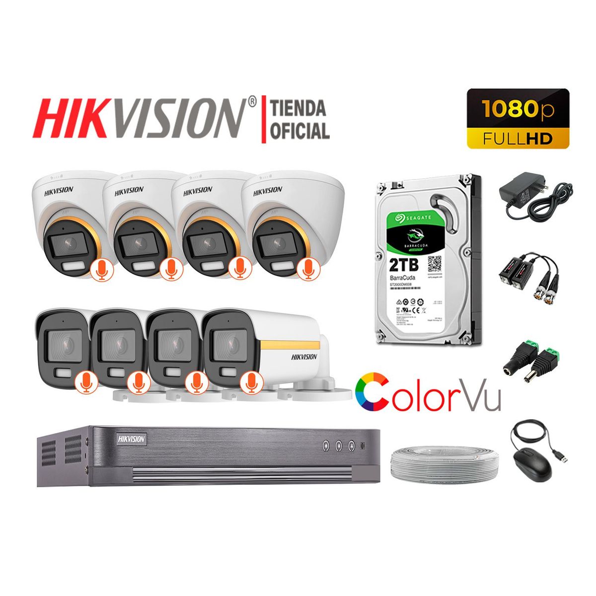 HIKVISION - KIT 8 CÁMARAS SEGURIDAD FULL HD COLORVU VISION COLOR 2TB
