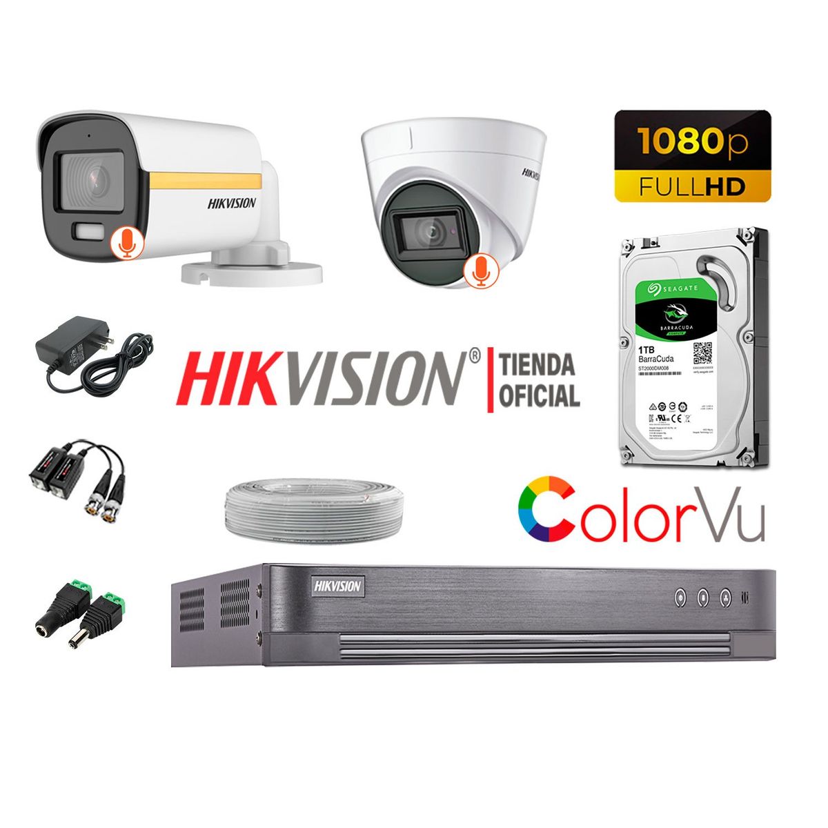 HIKVISION - KIT 2 CÁMARAS SEGURIDAD FULL HD 1080p COLORVU VISION COLOR 1TB