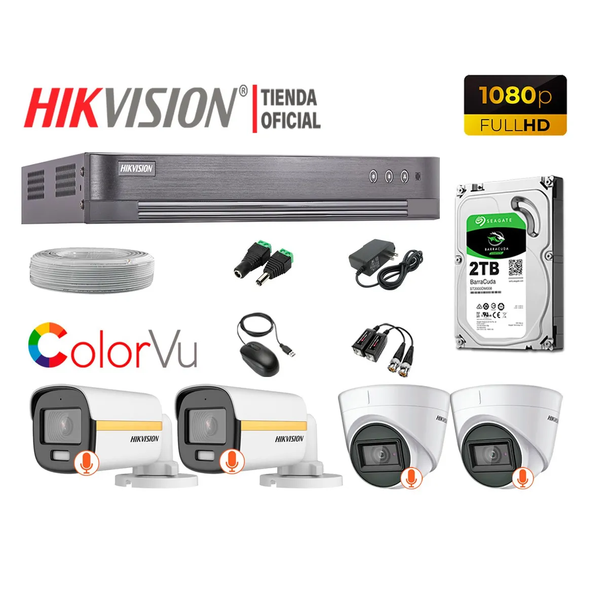 HIKVISION - KIT 4 CÁMARAS SEGURIDAD COLORVU VISION COLOR FULL HD 2TB