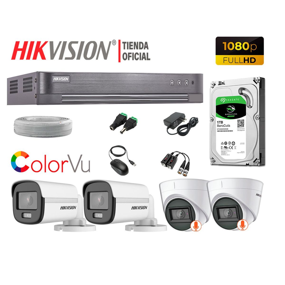 HIKVISION - KIT 4 CÁMARAS SEGURIDAD FULL HD COLORVU VISION COLOR 1TB