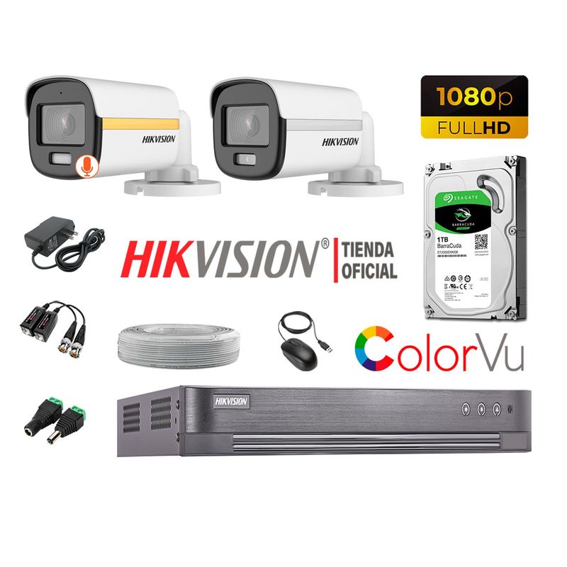 HIKVISION - CÁMARAS SEGURIDAD EXTERIOR KIT 2 1080P COLORVU NOCHE COLOR 1TB
