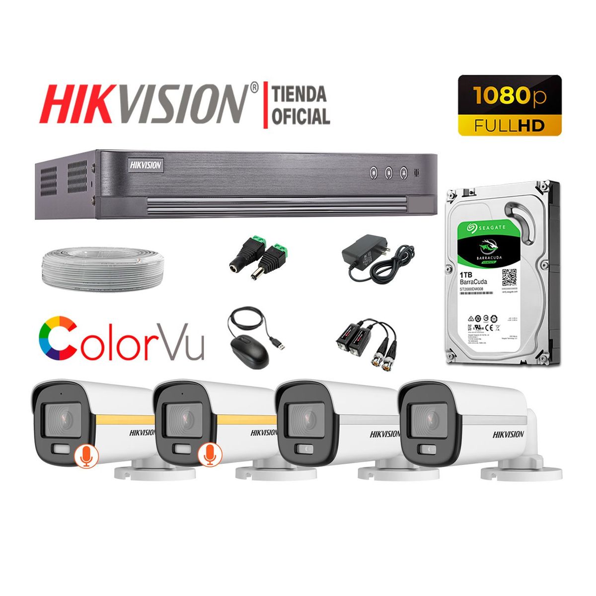 HIKVISION - CÁMARAS SEGURIDAD EXTERIOR KIT 4 FULL HD COLORVU NOCHE COLOR 1TB