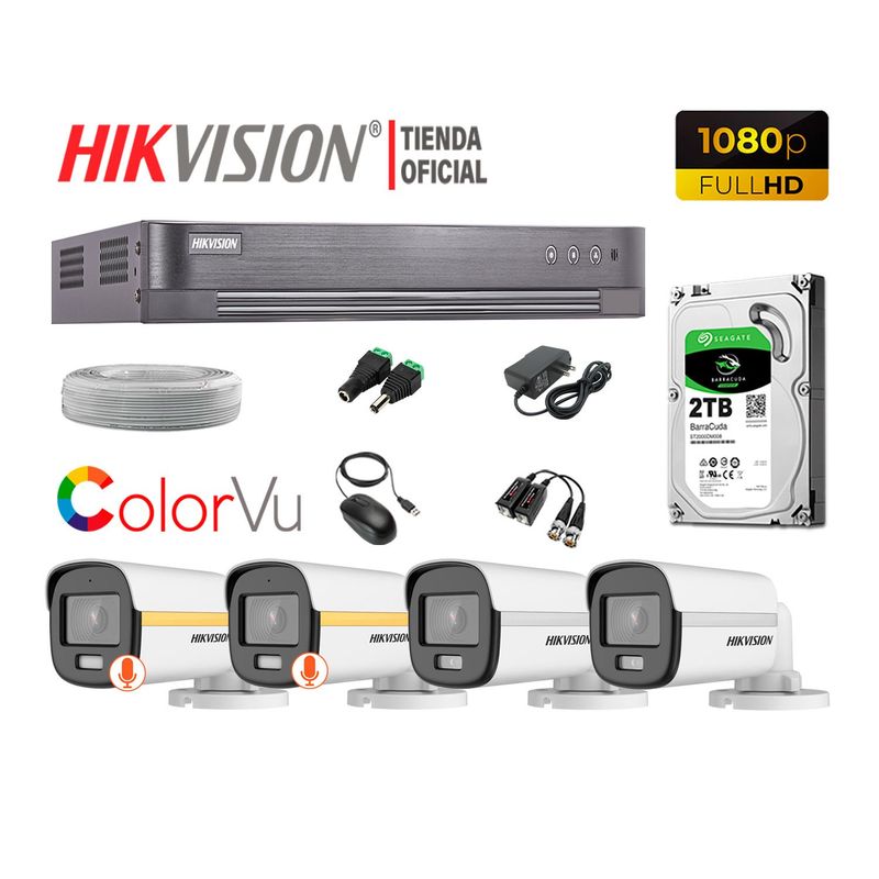 HIKVISION - CÁMARAS SEGURIDAD EXTERIOR KIT 4 1080P COLORVU NOCHE COLOR 2TB