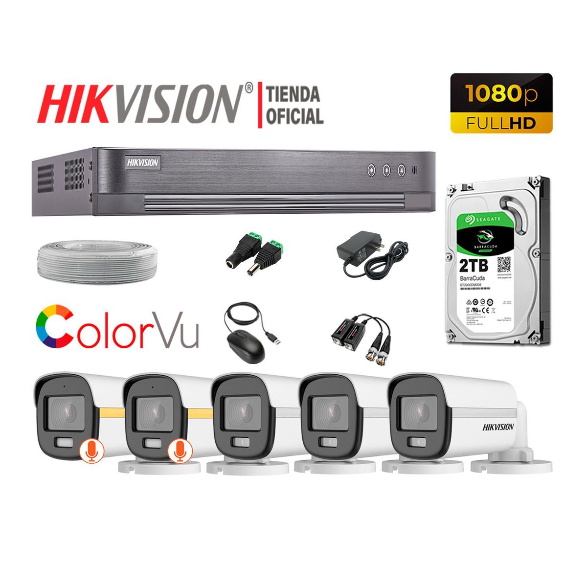 Hikvision - CÁMARAS SEGURIDAD EXTERIOR KIT 5 1080P COLORVU NOCHE COLOR 2TB