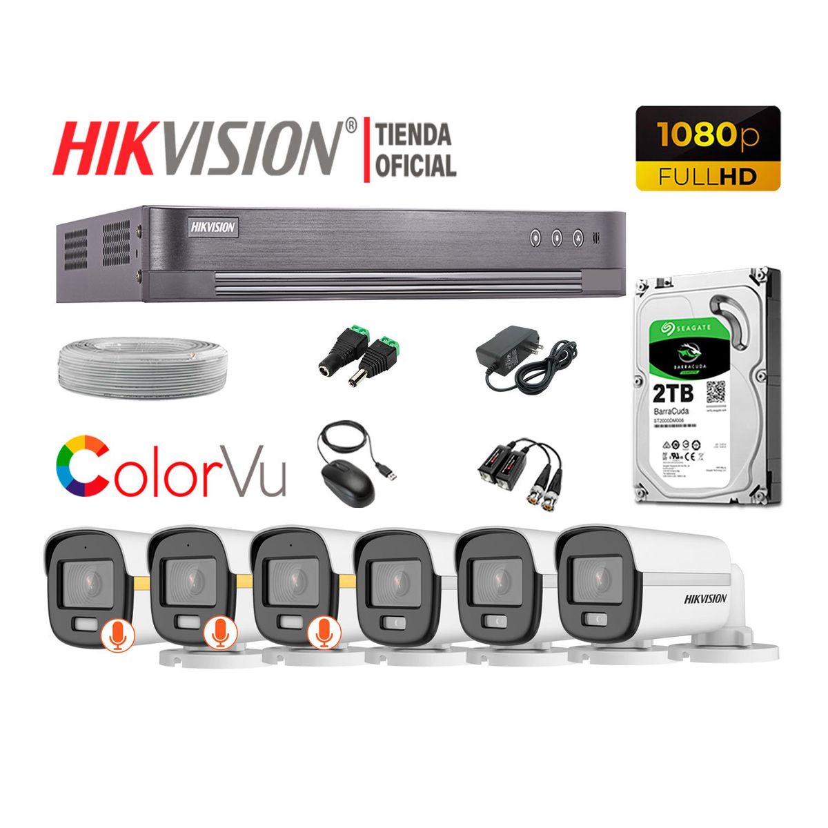 HIKVISION - CÁMARAS SEGURIDAD EXTERIOR KIT 6 1080P COLORVU NOCHE COLOR 2TB
