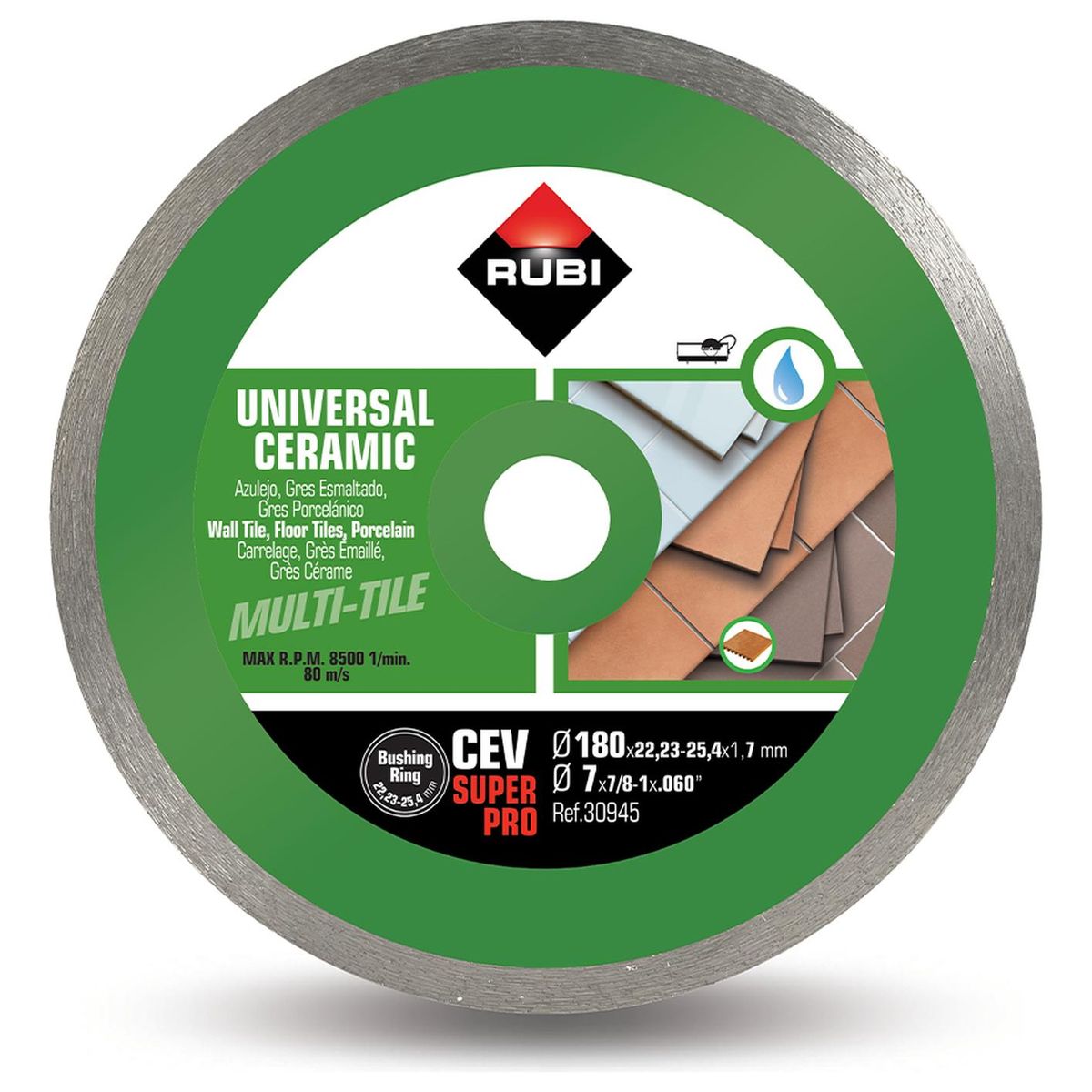 GENERICO - Disco Diamantado Continuo 7 180 mm para Cerámica Rubi CEV-180 SUPERPRO