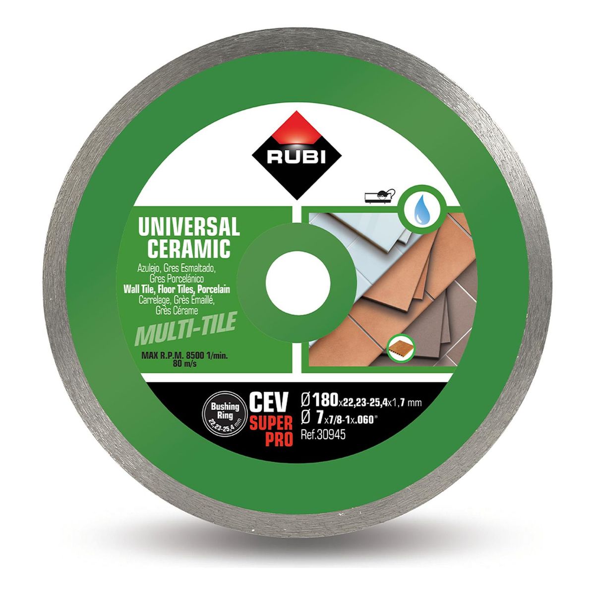 GENERICO - Disco Diamantado Continuo 7 180 mm para Cerámica Rubi CEV-180 SUPERPRO