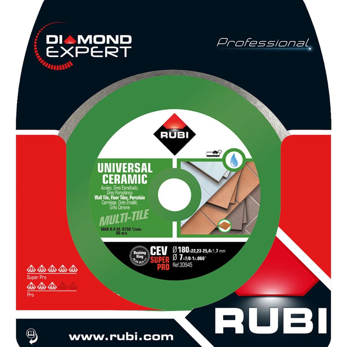 GENERICO - Disco Diamantado Continuo 7 180 mm para Cerámica Rubi CEV-180 SUPERPRO