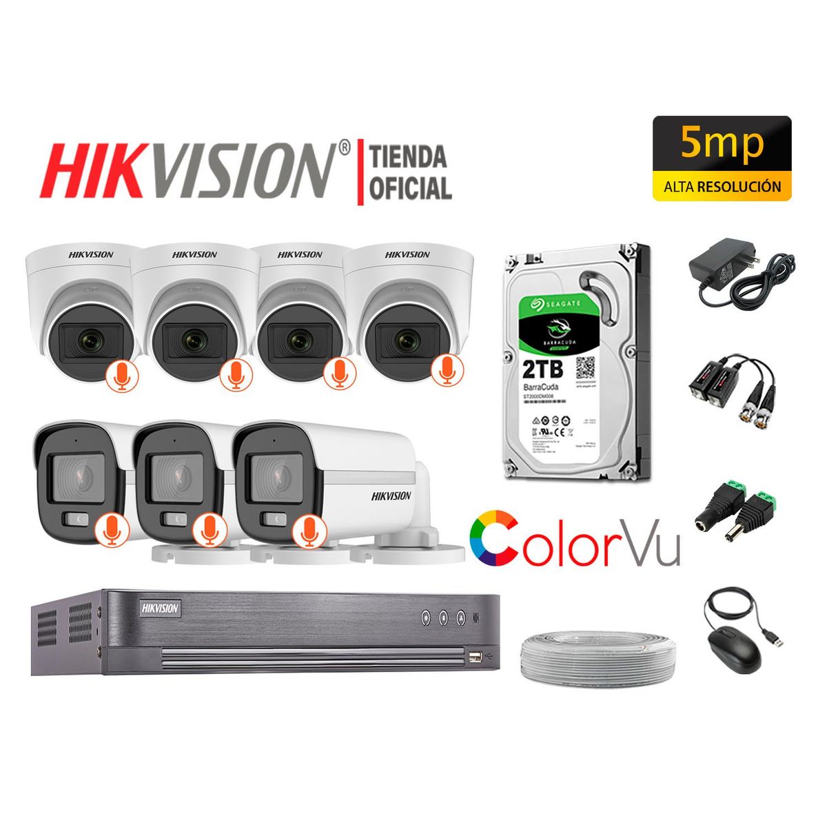 Hikvision - CÁMARAS SEGURIDAD KIT 7 5MP COLORVU NOCHE COLOR DISCO 2TB