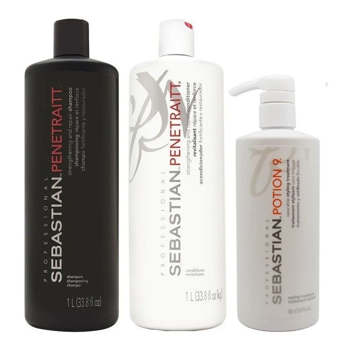 SEBASTIAN - Shampoo 1000ml +  Acondicionador  + Crema Potion9 Sebastian Penetraitt