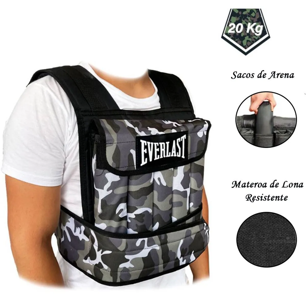 GENERICO - Chaleco Con Peso CROSSFIT Camuflado Militar 20 KG