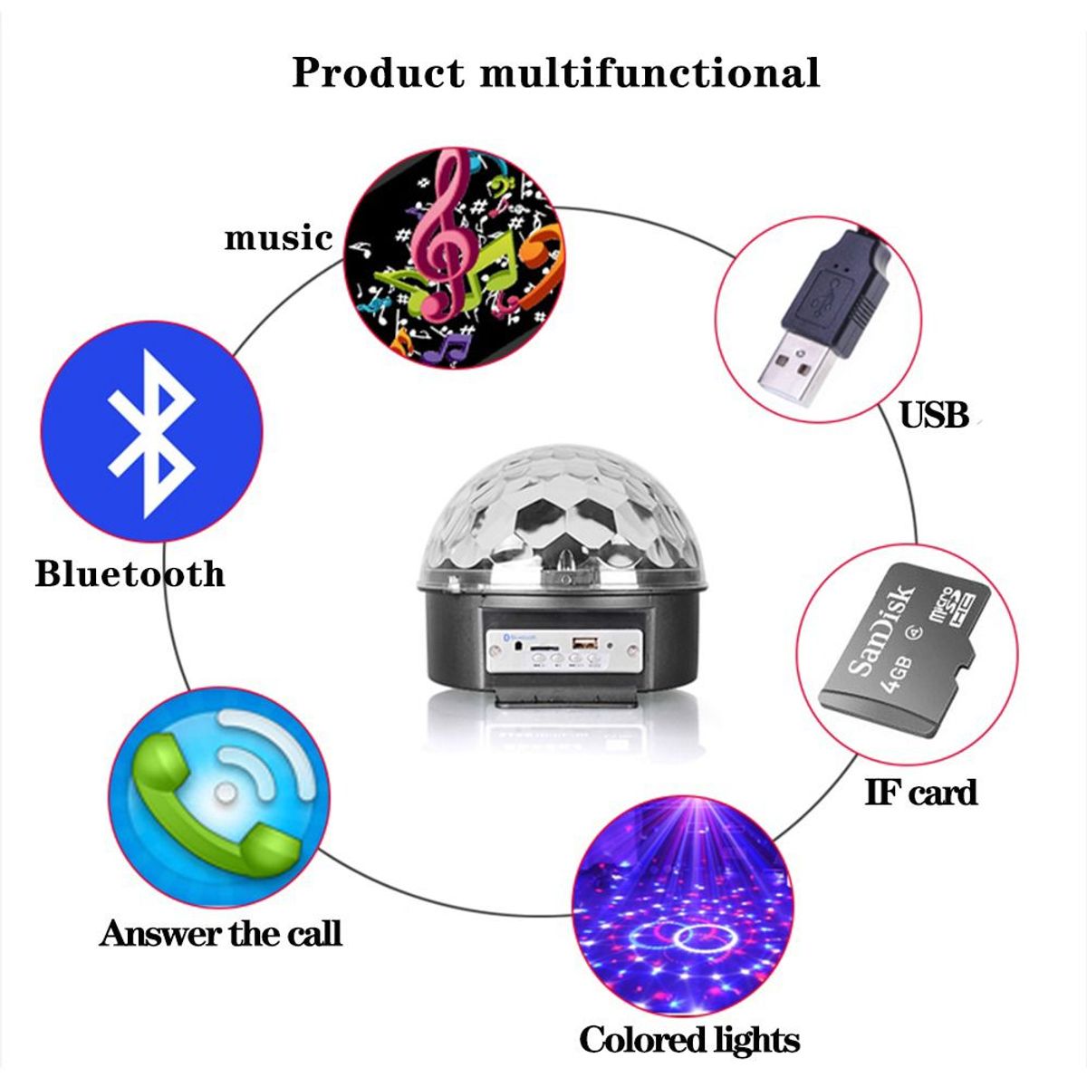 OEM - Parlante Mp3 Con Bluetooth Y Luces DiscoSicodélicas Audioritmico