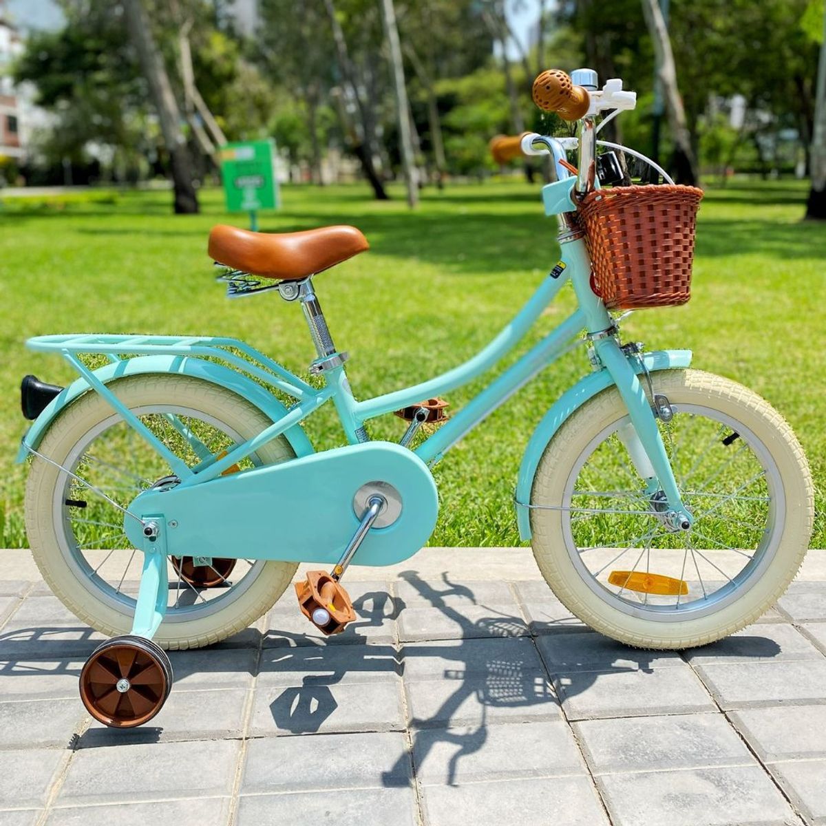 JOY STAR - Bicicleta Para Niña con Rueditas Stitch Aro 16 Verde Agua