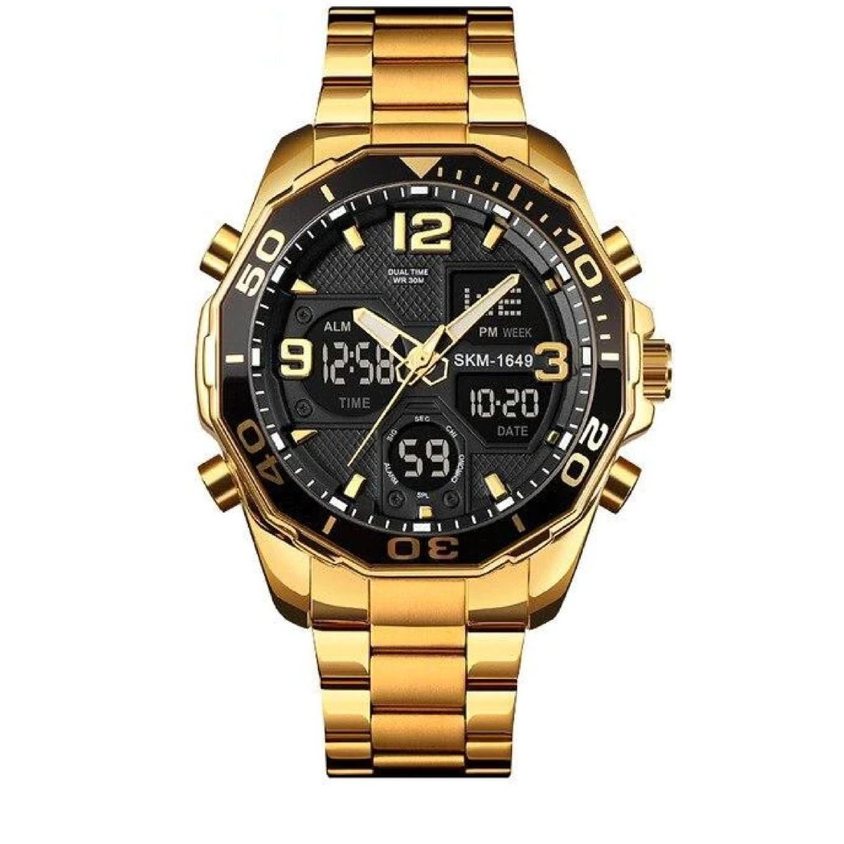 SKMEI - Reloj SKMEI 1649 multifunción con hora dual a prueba de agua IP67 gold