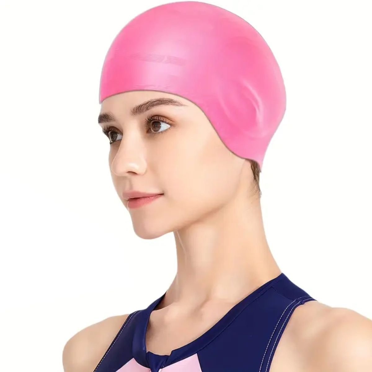 GENERICO - Gorro de Natación de Silicona con Orejeras Rosado